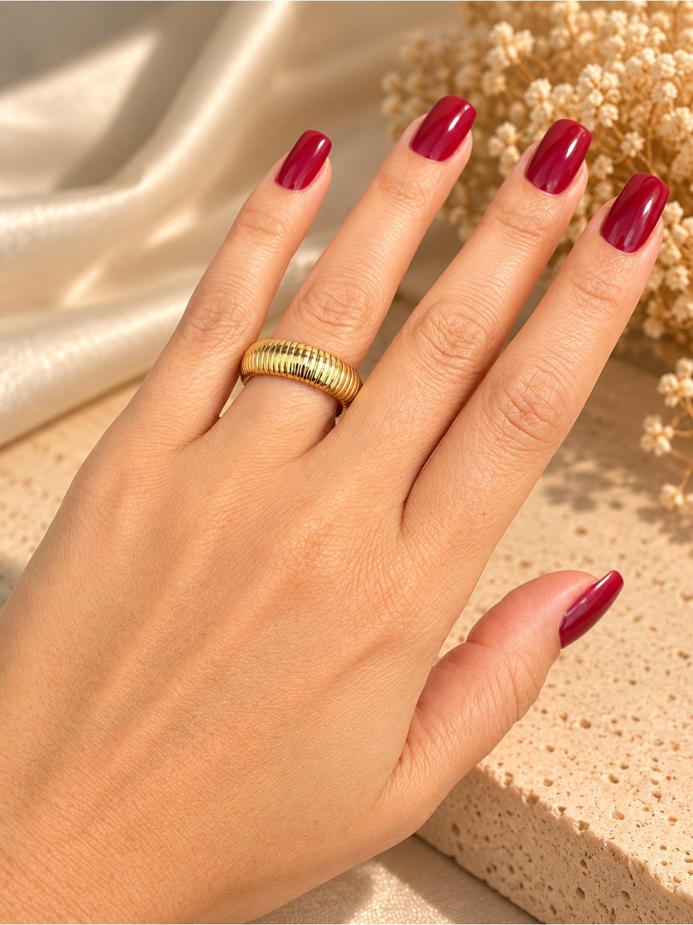 Gold Ribbed Dome Ring - Picture 3 of 5